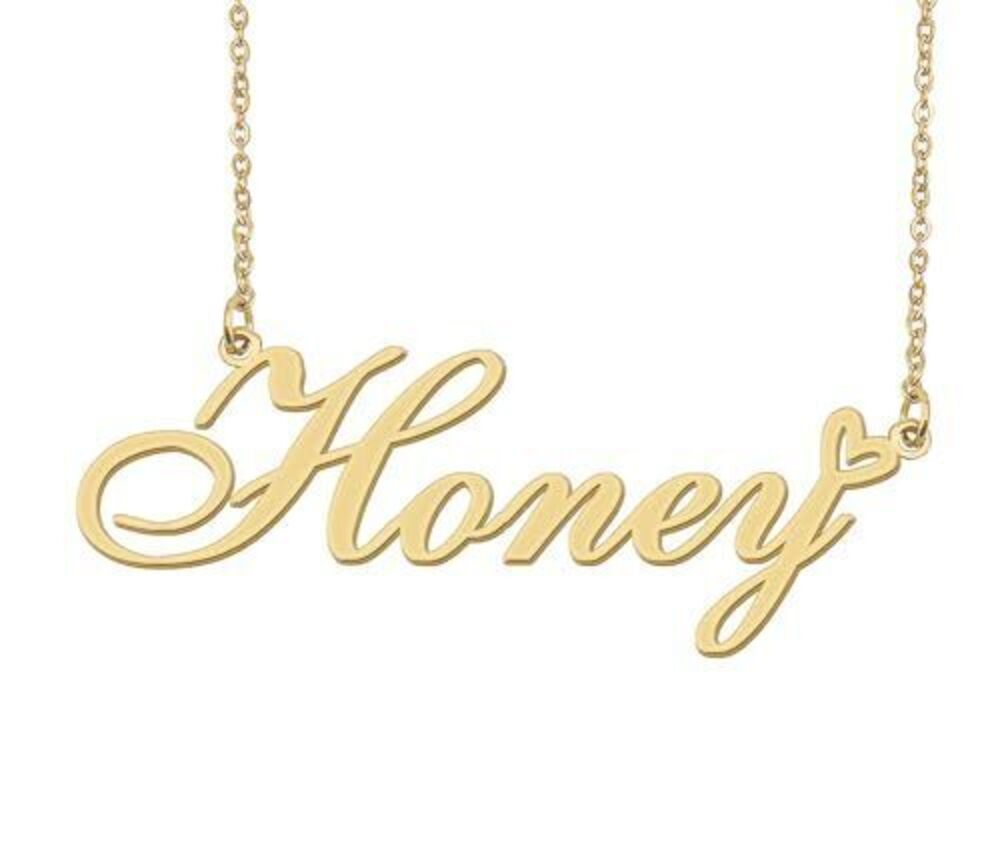 9494 Honey Name Necklace Heart Charm Pendant 18k Gold Plated Stainless